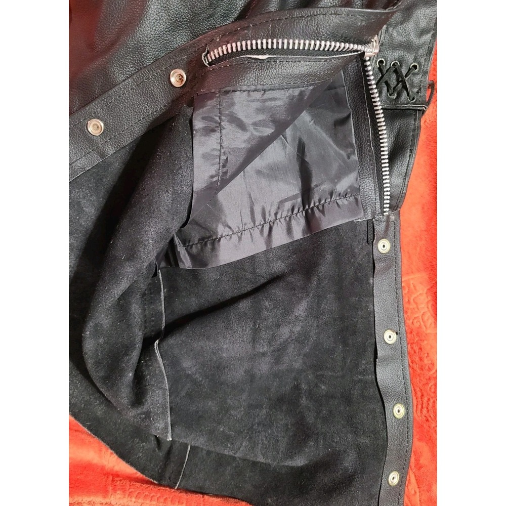 Jafrum Leather Motorcycle Chaps Black Braided Trim Adjustable Buckle Biker Wear - Picture 11 of 13